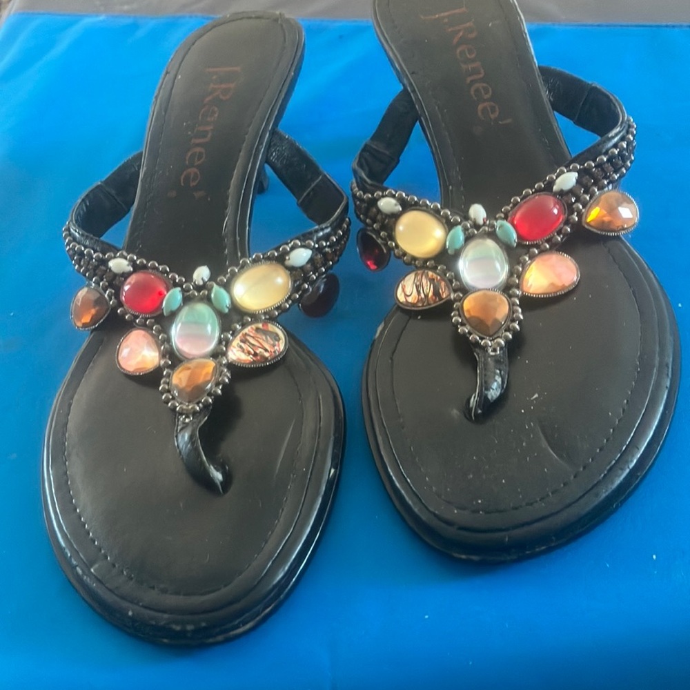 FINAL MARKDOWN J.Renee Women's Black Beaded kitten heel Sandals 6 1/2